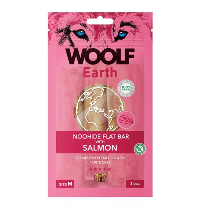 Woolf Earth NooHide FlatBar Laks Naturlige Tyggeben MEDIUM 3stk