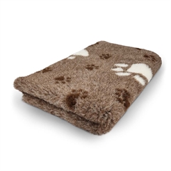 Vet Bed Extra Soft Design Lysebrun med Brune & Hvide Poter 100 x 150 cm