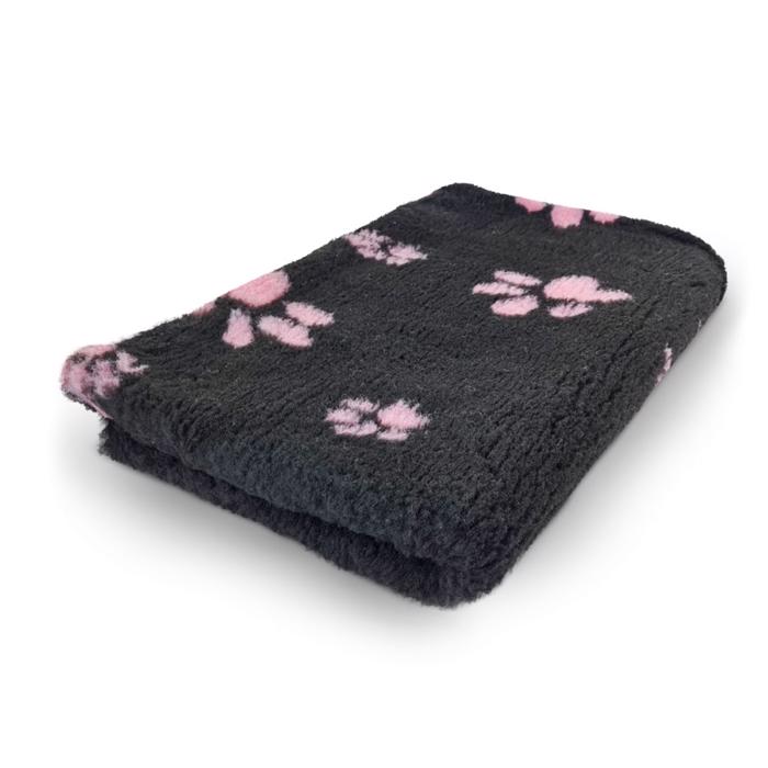 Vet Bed Extra Soft Design Sort med Lyserøde Poter 75 x 100 cm