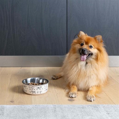 Flamingo Jappie Hundeskål Beige med Hundemotiver