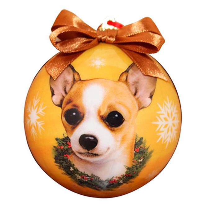 Christmas Ornament Julekugle Med Chihuahua På Gul Kugle