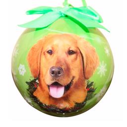 Christmas Ornament Julekugle Med Golden Retriever På Grøn Kugle