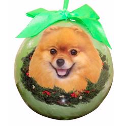 Christmas Ornament Julekugle Med Pomeranian på Grøn Kugle