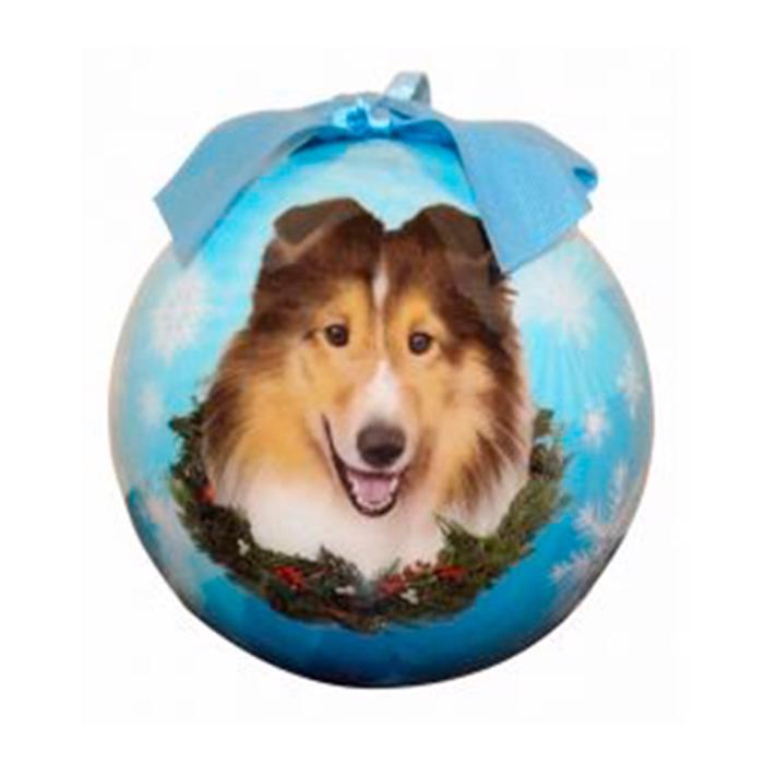 Christmas Ornament Julekugle Med Sheltie på Blå Kugle