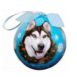 Christmas Ornament Julekugle Med Sibirisk Husky på Blå Kugle
