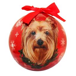 Christmas Ornament Julekugle Med Yorkshire Terrier På Rød Kugle