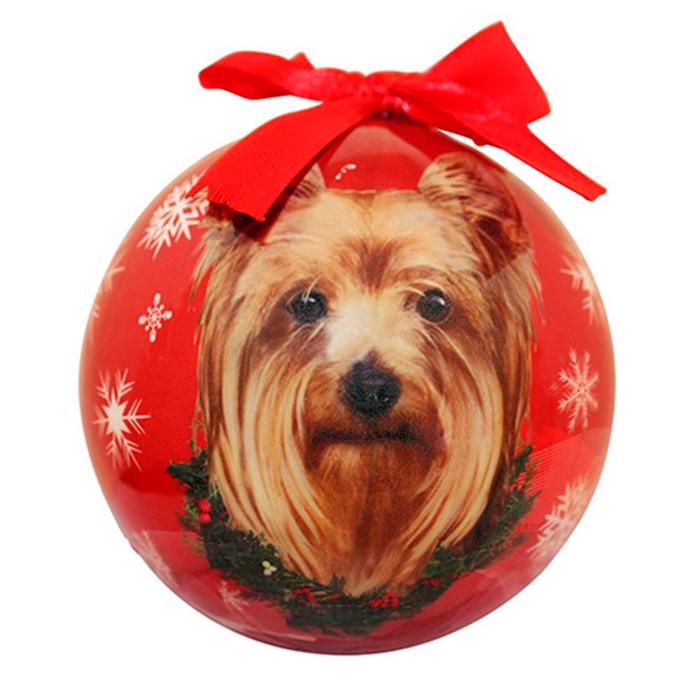 Christmas Ornament Julekugle Med Yorkshire Terrier På Rød Kugle