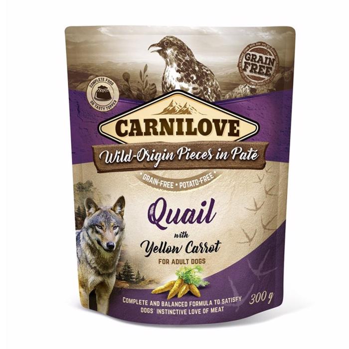 Carnilove Pouch Pate Vådfoder Med Vagtel og Gule Gulerødder 300 gram