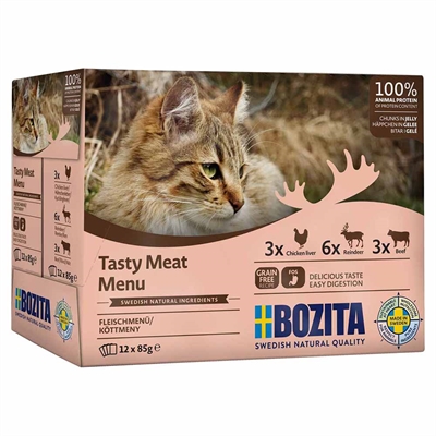 Bozita Feline Tasty Meat Menu Bidder i Gelé MIXBOX 12x85g