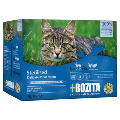 Bozita Feline Sterilised Bidder i Sovs MIXBOX Rensdyr & kylling/kalkun 12x85g