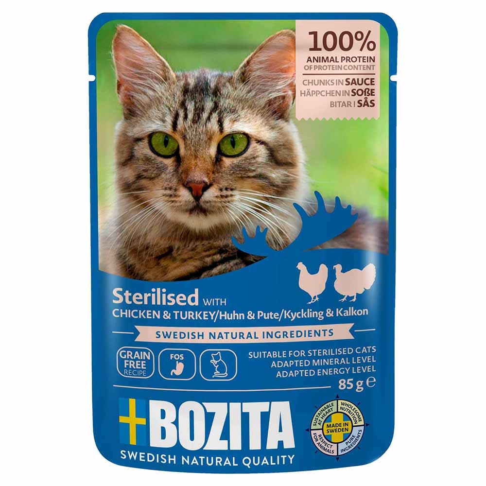 Bozita Feline Sterilised Bidder i Sovs Kylling & Kalkun 85g