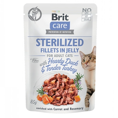 Brit Care Vådfoder Til Steriliserede Katte And & Kalkun i Gelé 85g