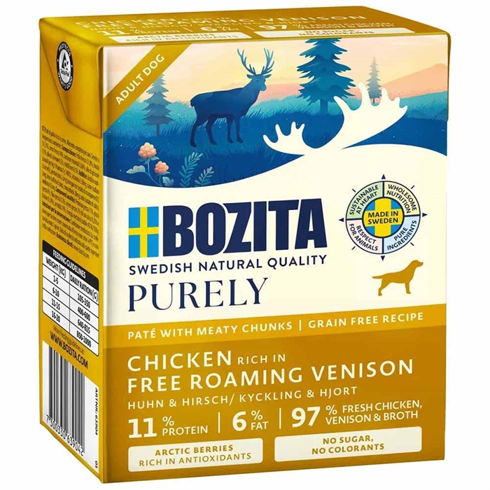 Bozita Purely Voksen Hunde Pate med Kødstykker af Kylling & Hjort 370g