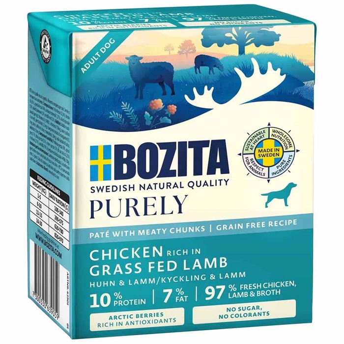 Bozita Purely Voksen Hunde Pate med Kødstykker af Kylling & Lam 370g