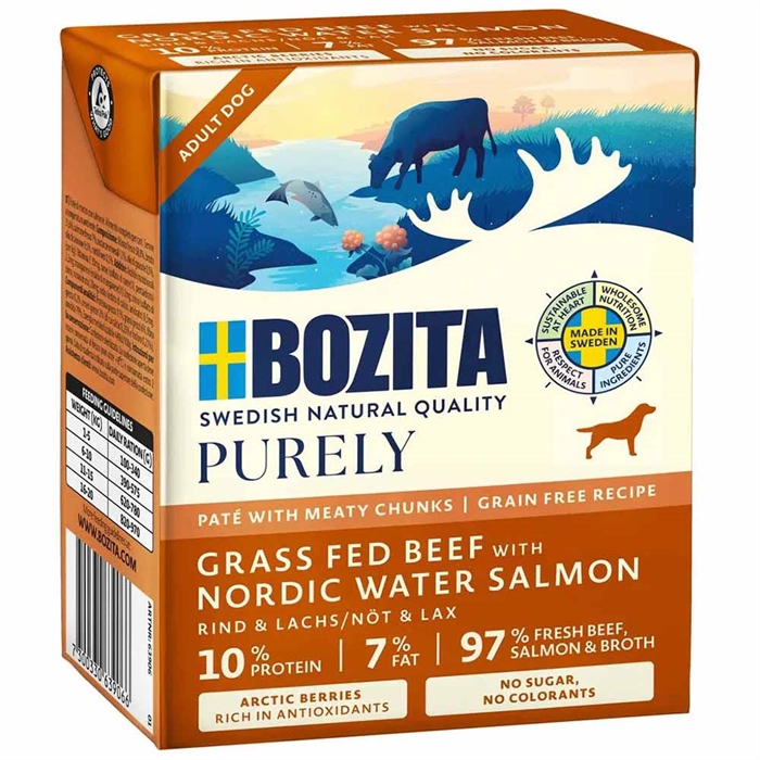 Bozita Purely Voksen Hunde Pate med Kødstykker af Okse & Laks 370g