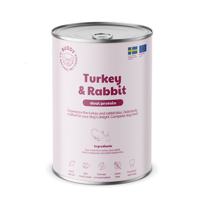 Buddy Vådfoder til Hund Turkey & Rabbit Duo Protein 65% Kalkun og Kanin 400g