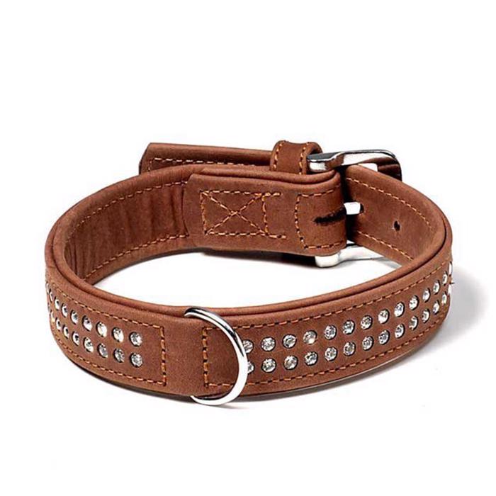 Nordic Design Læder Halsbånd Med Diamanter Brown