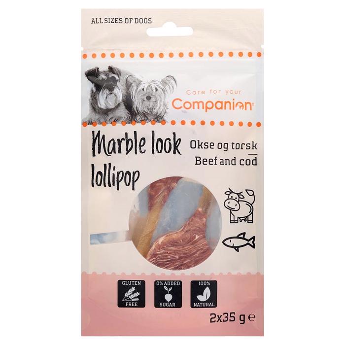 Companion Marble Look Lollipop Slikkepind Med Oksekød & Torsk 2 stk