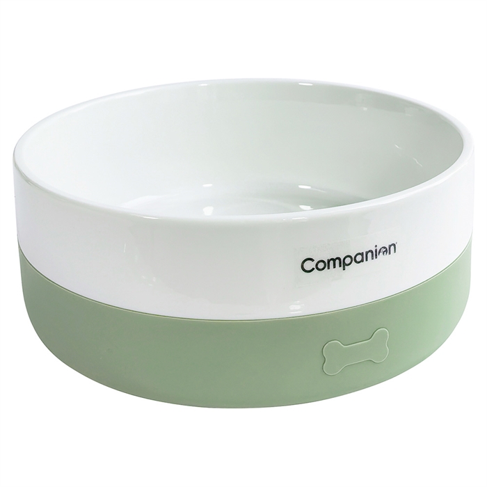 Companion Keramik Skål Til Hunden med Silikonebund Lichen Granite Green