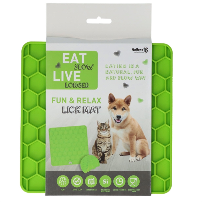 Eat Slow Live Longer Fun & Relax Lick Mat Slikkemåtte Med Dutter Grøn