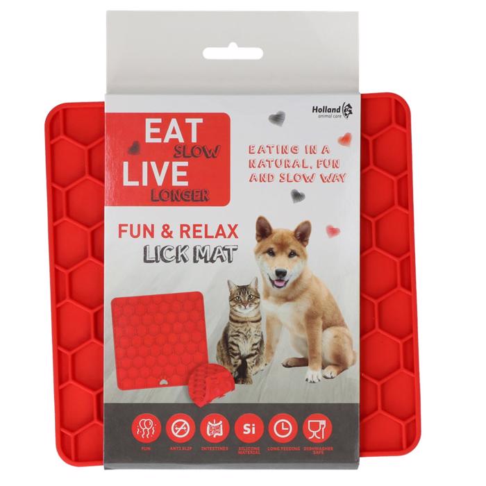 Eat Slow Live Longer Fun & Relax Lick Mat Slikkemåtte Med Dutter Rød