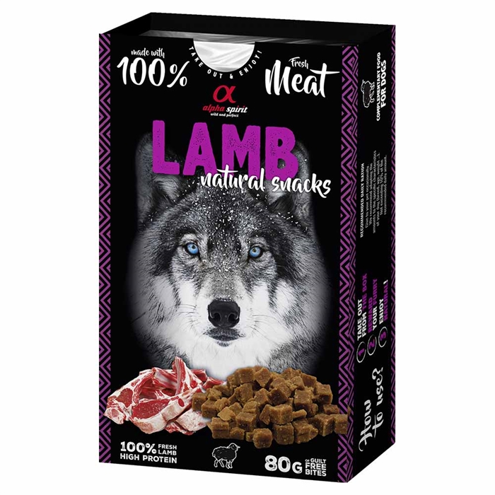 Alpha Spirit Hunde Godbidder af 100% Fersk Kød LAMB 80g