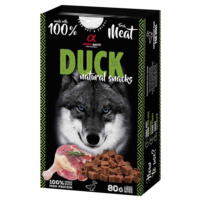 Alpha Spirit Hunde Godbidder af 100% Fersk Kød DUCK 80g