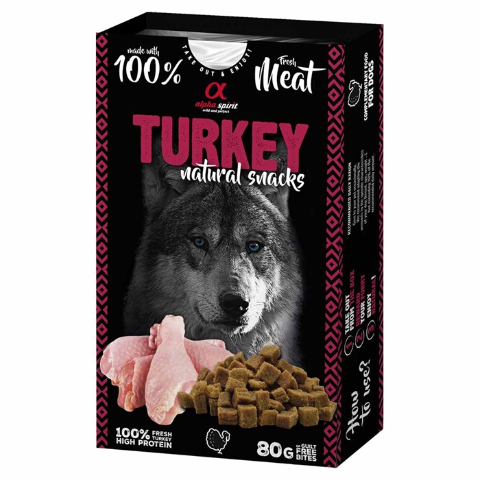 Alpha Spirit Hunde Godbidder af 100% Fersk Kød TURKEY 80g