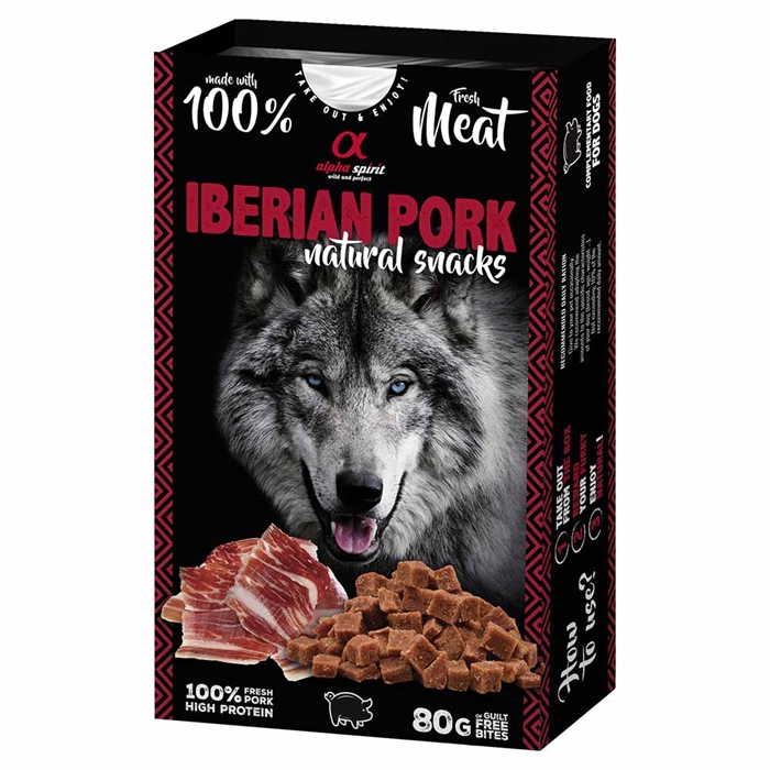 Alpha Spirit Hunde Godbidder af 100% Fersk Kød IBERIAN PORK 80g