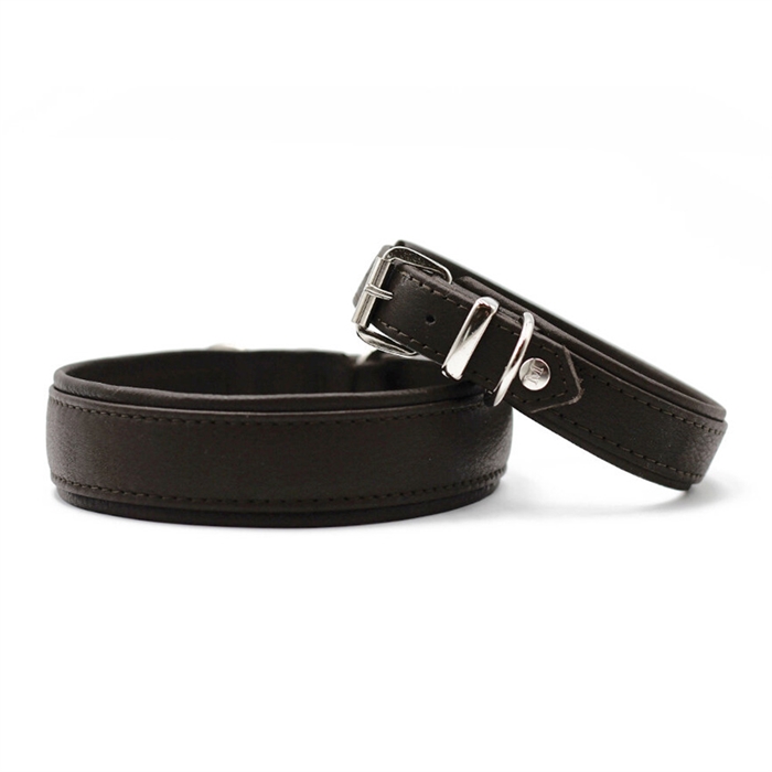 Læder Halsbånd Model Classic Soft Chrome & Sort
