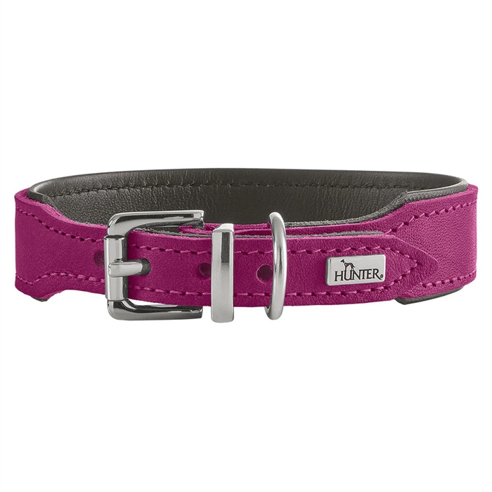 Hunter Hundehalsbånd i Læder Design Malta Magenta