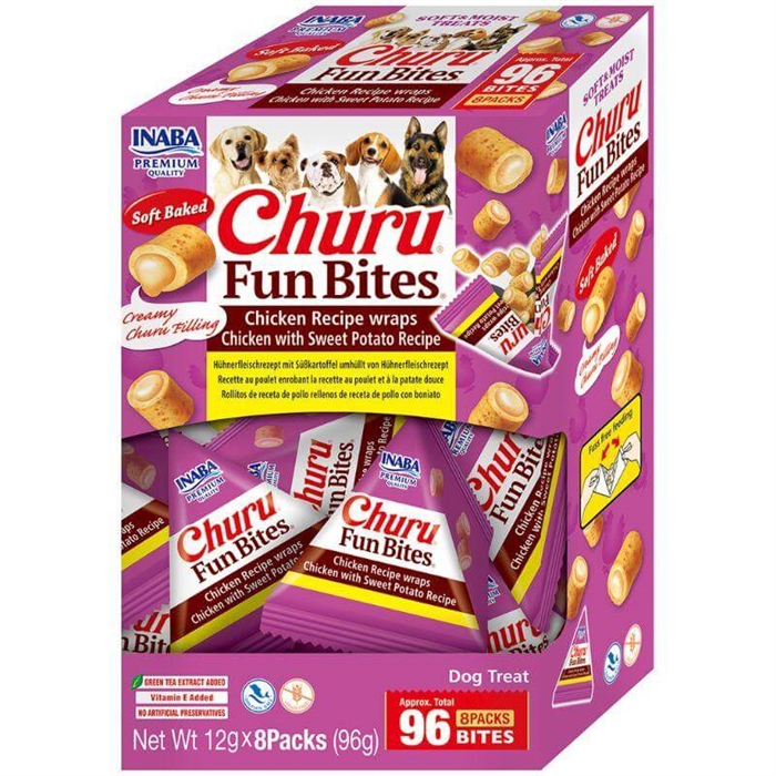 Inaba Churu Fun Bites Lækre Bløde Hundegodbidder Kylling & Sød Kartoffel 96g