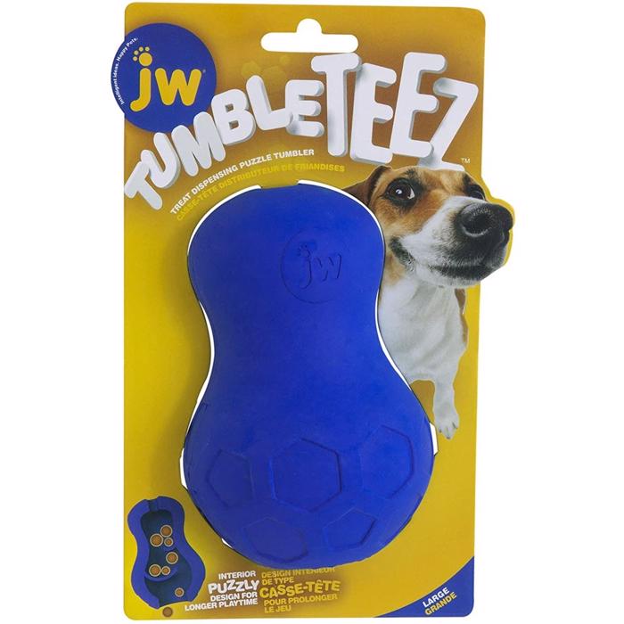 JW Tumble TeeZ Treat Toy Blue Godbids Dispenser Til Aktivering Large