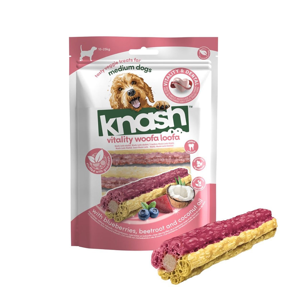 Knash Woofa Loofa Dentalstick Blåbær & Rødbede Medium 7stk