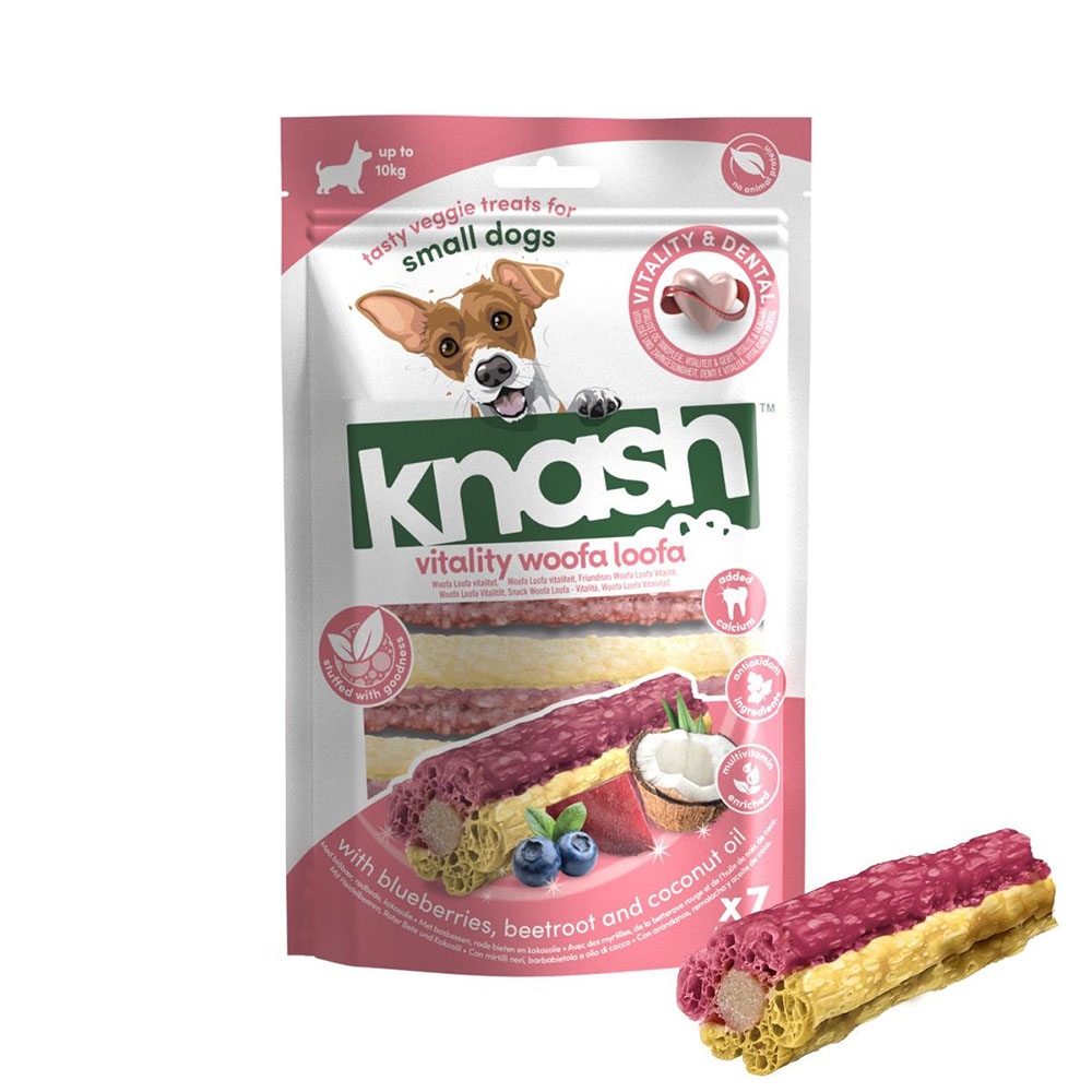 Knash Woofa Loofa Dentalstick Blåbær & Rødbede Small 7stk