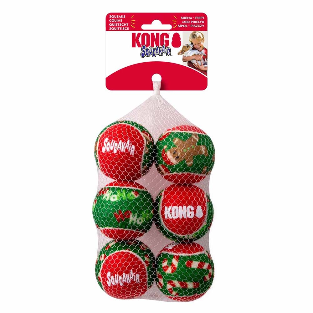 Kong Holiday SqueakAir Julebold med Julestok, Kagemand & HoHoHo 6-PACK