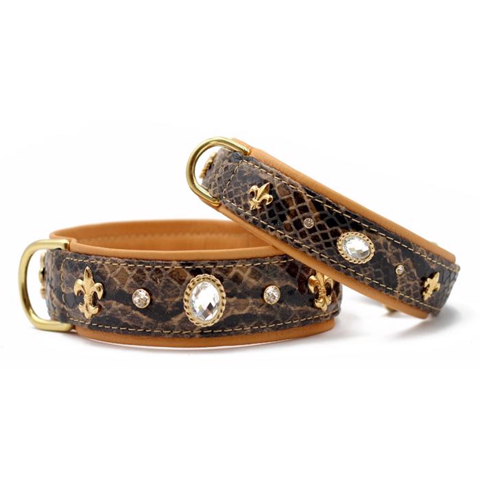 Læder Design Halsbånd Sand & Snake Look med Sten og Emblemer