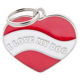 My Family Hundetegn Charms Rødt Hvid Hjerte I Love My Dog