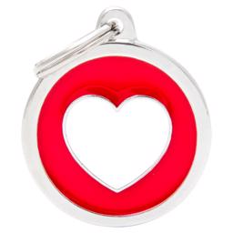 My Family Hundetegn Charms Rød Cirkel med Hvidt Hjerte