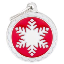 My Family Hundetegn Charms Cirkel Rød med Hvidt Snefnug