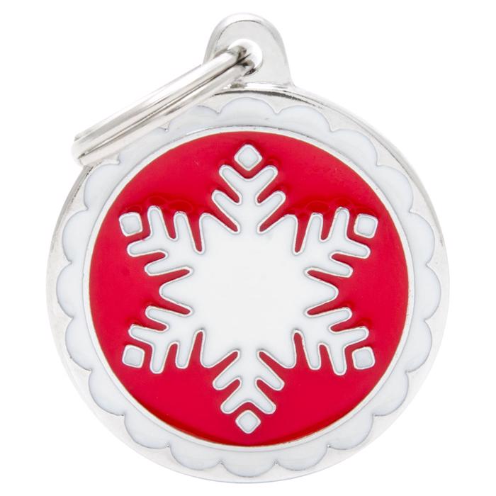 My Family Hundetegn Charms Cirkel Rød med Hvidt Snefnug