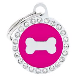 My Family Hundetegn Glam Lille Pink Cirkel med Kødben og Hvide Sten