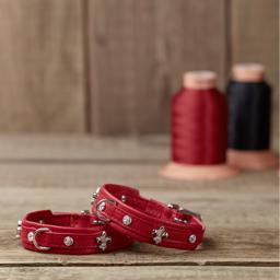 Læder Halsbånd Håndlavet Med Diamanter Design Mini Fleur Rød