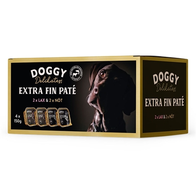 Doggy Delikatess Extra Fin Paté Mixbox med Laks & Okse 150g