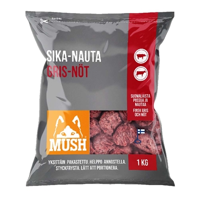 MUSH Barf Frossen Råfoder Basic Grise- og Oksekødsboller 1 Kg
