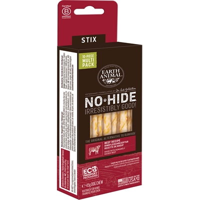 Earth Animal No-Hide Stix Dog American Beef Små Tyggeben Uden Kemi 10 Pack