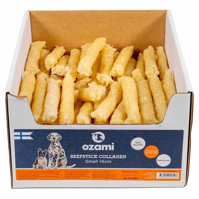 Ozami Knasende Tyggesticks Til Hunden Oksehud & Kollagenpulver SMALL 14cm