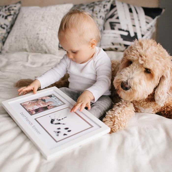 Pawprints Billedramme Til Væg Med Hund & Barn Foto & Aftryk Hvid