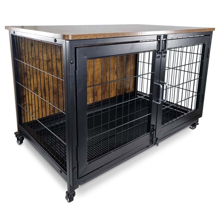 Topmast Luksus Vintage Hundebur Til Hjemmet Rustik Brown & Black
