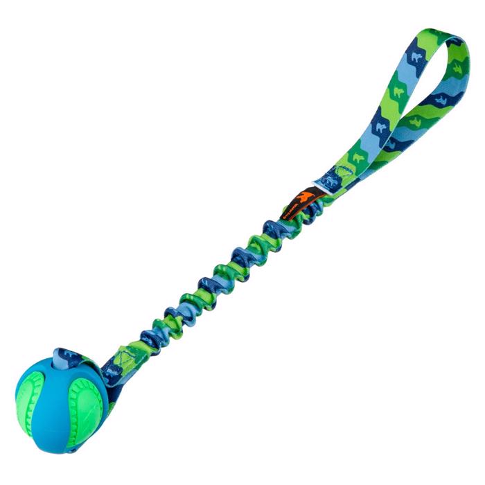 Tug-e-nuff PowerBall Bungee Dummy med Bold Grøn og Blå 44cm